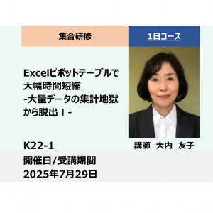 K22-1:Excelピボットテーブルで大幅時間短縮 -大量データの集計地獄から脱出！-_2025年7月29日(9:30〜16:30)