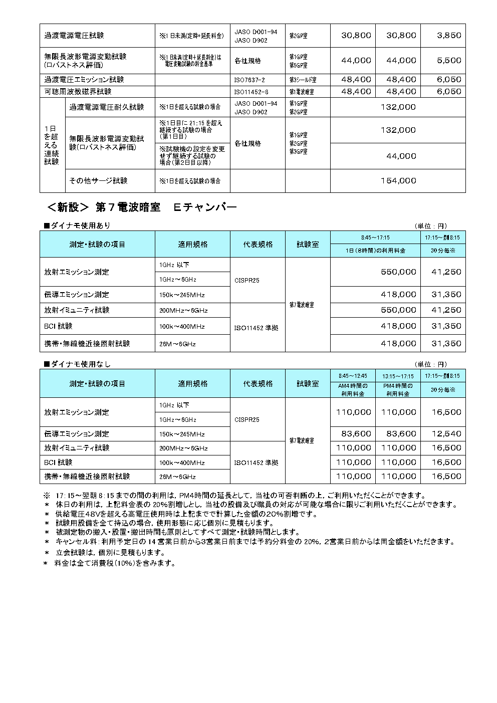 EMC料金表 | 広島テクノプラザ